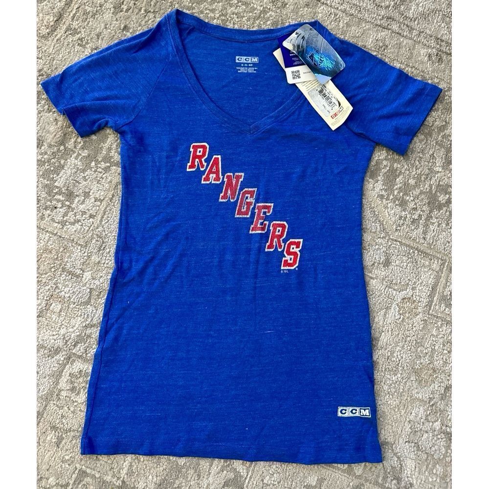 NHL Blue Rangers V neck T‎ shirt Women's S #27 NWT Athleisure